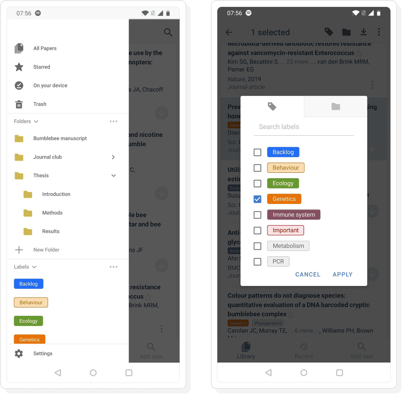 Organize references in your library with folders and labels